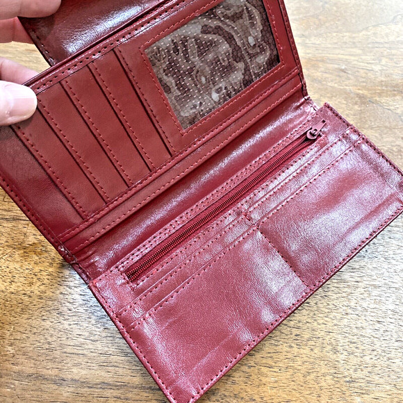 Vintage Y2K Red Leather Checkbook Wallet Moc Croc Silver Heart Clutch Purse - Picture 7 of 8